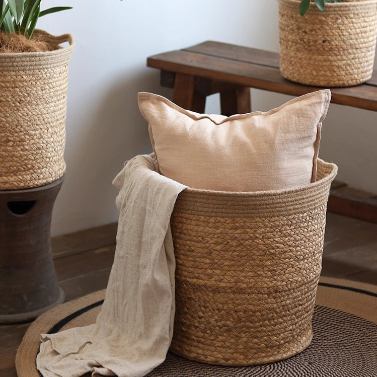 Natural Cylinder Storage And Planter Basket For Home Organization
