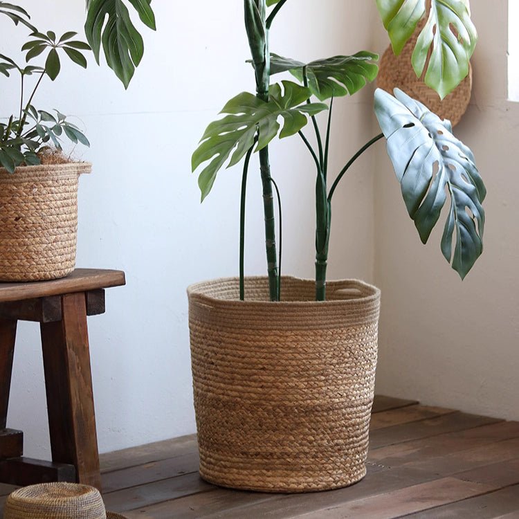 Natural Cylinder Storage And Planter Basket For Home Organization