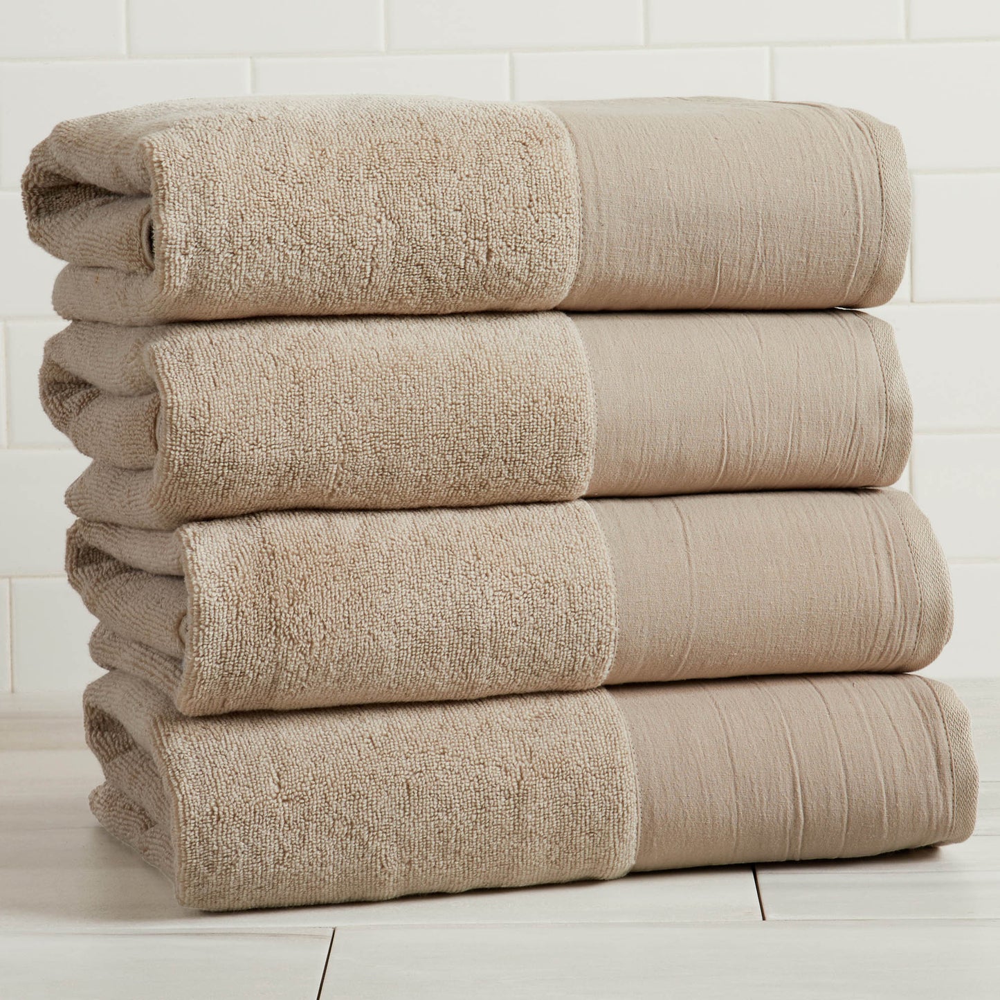 Cotton Linen Border Towel Set, Six Piece Priya Collection