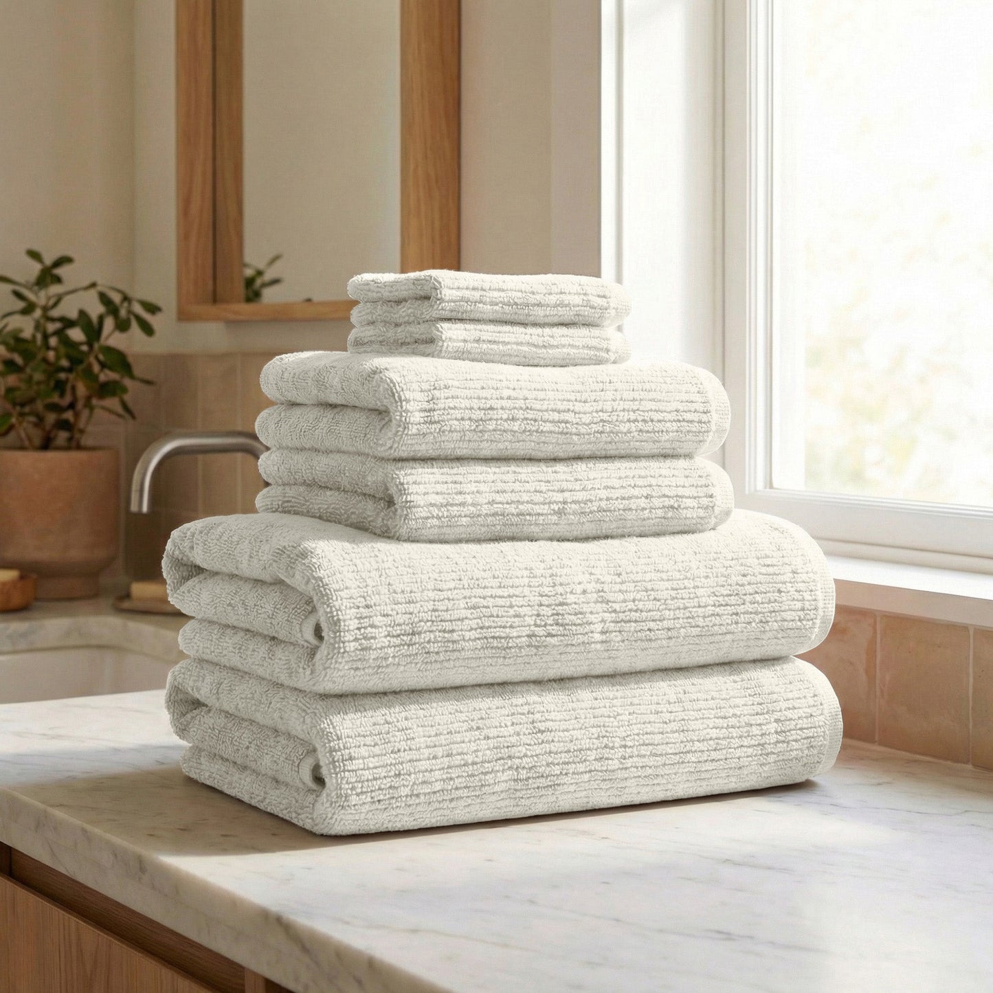 Georgiana Collection Turkish Cotton Ribbed Bath Towel Set