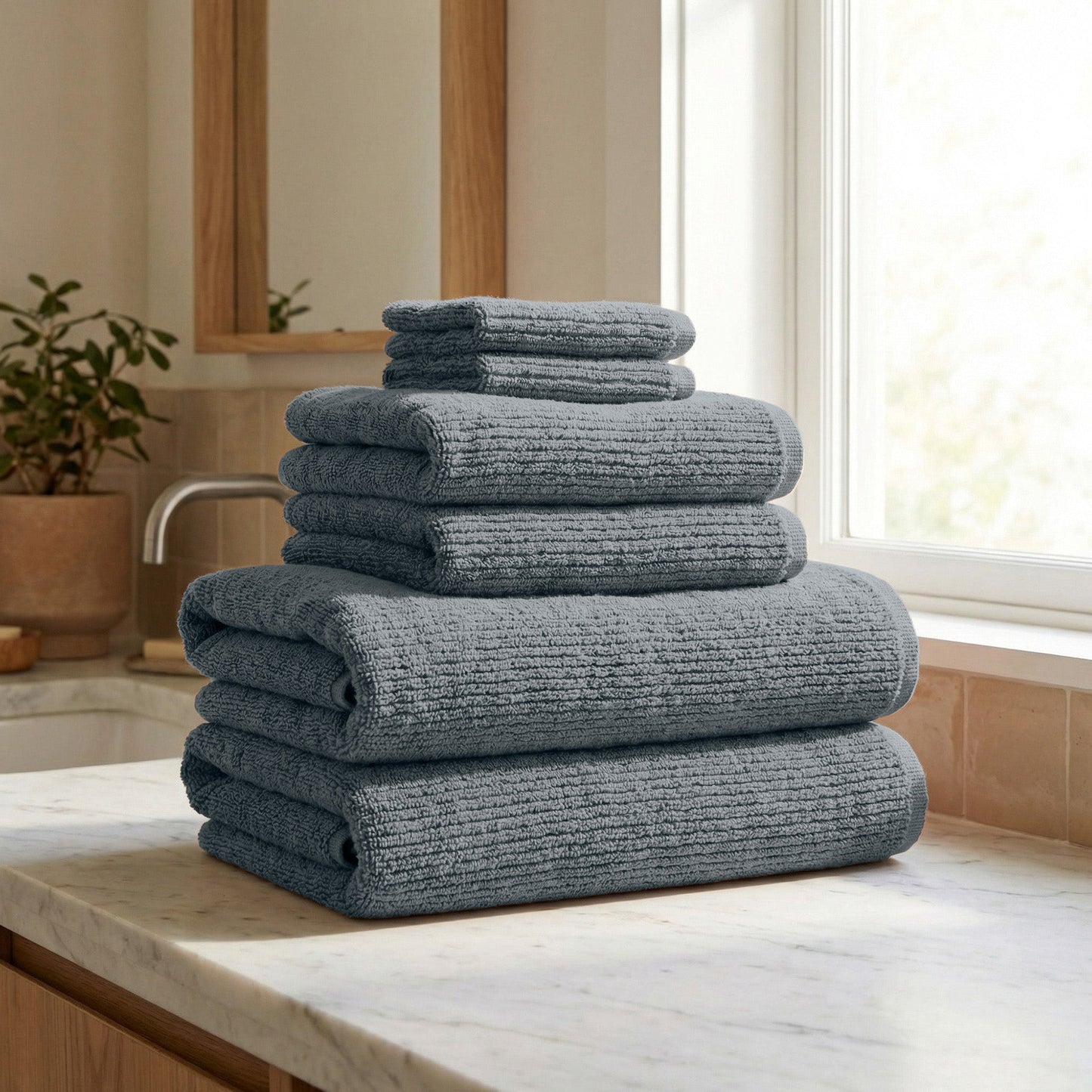 Georgiana Collection Turkish Cotton Ribbed Bath Towel Set