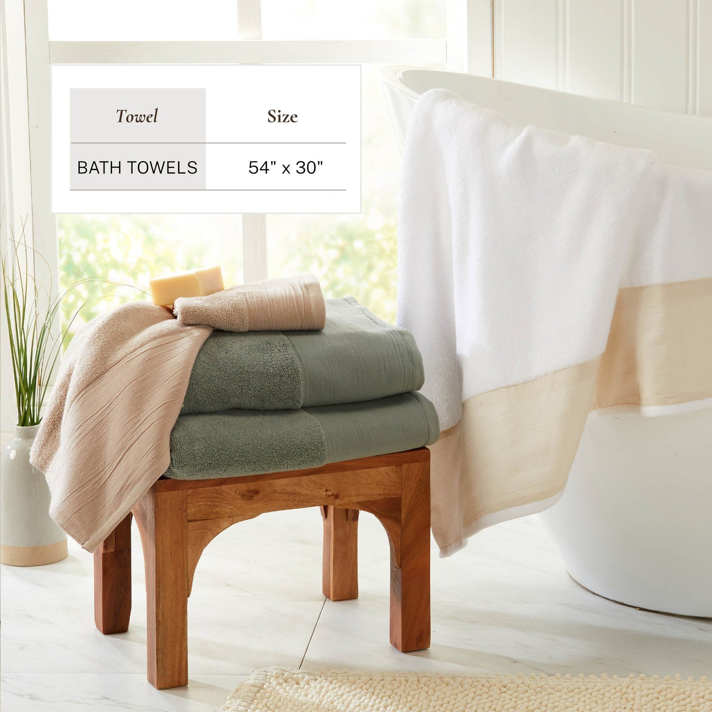 Cotton Linen Border Towel Set, Six Piece Priya Collection