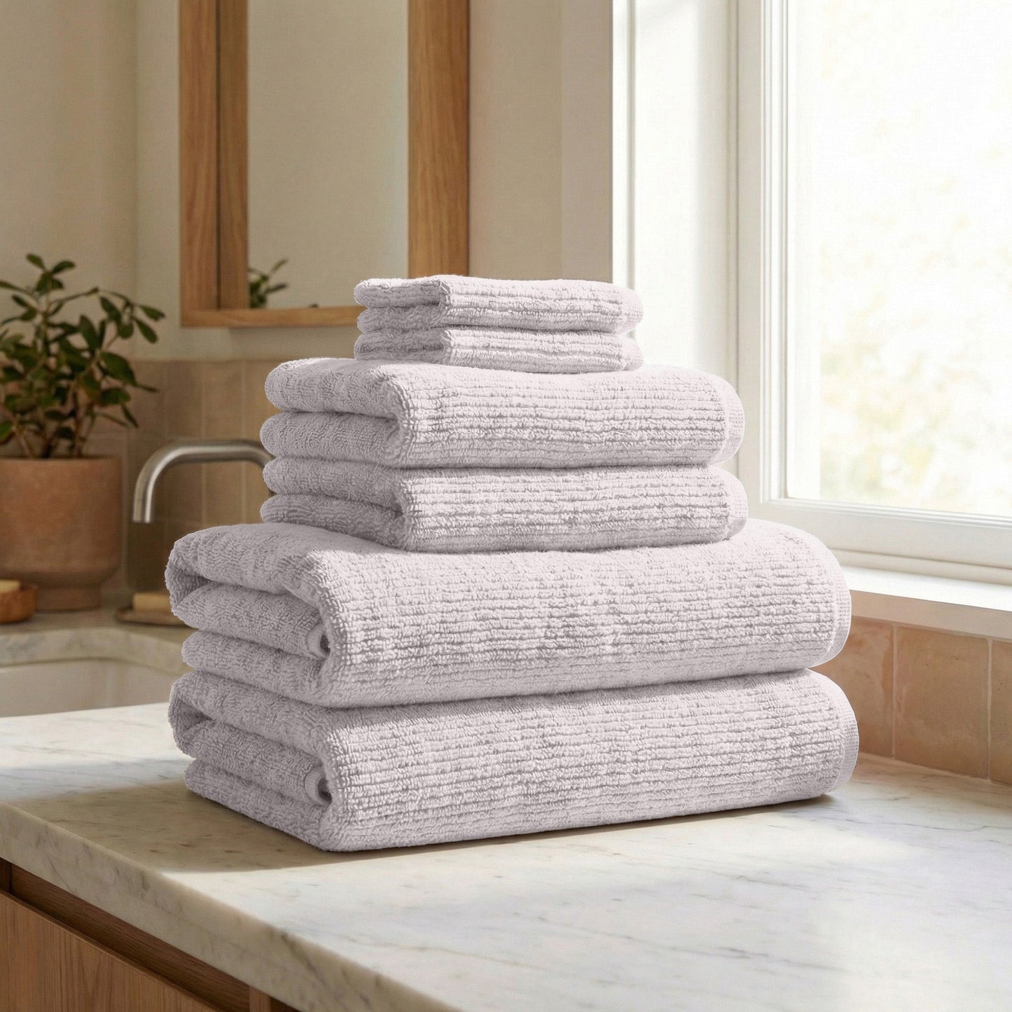 Georgiana Collection Turkish Cotton Ribbed Bath Towel Set