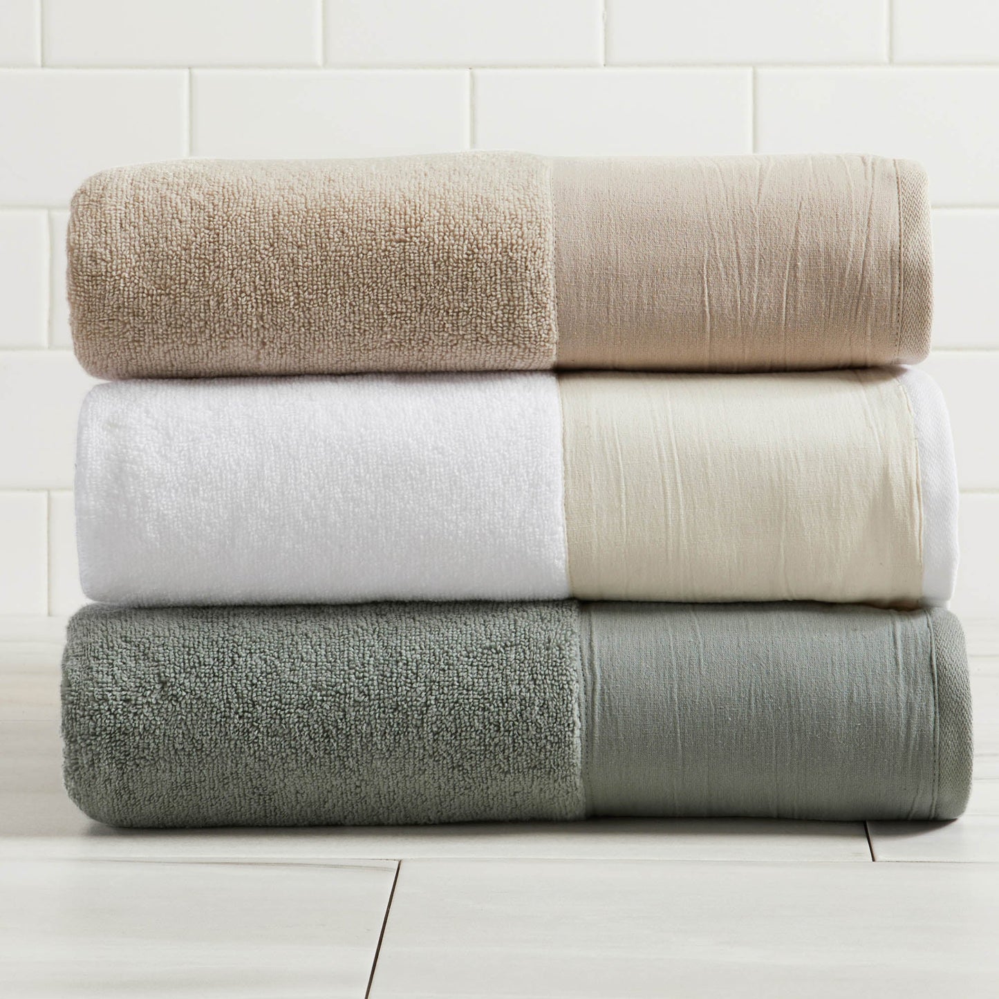 Cotton Linen Border Towel Set, Six Piece Priya Collection