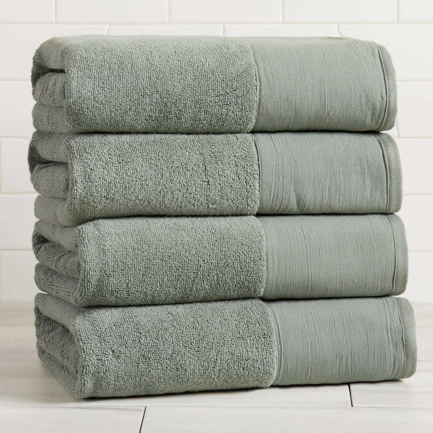 Cotton Linen Border Towel Set, Six Piece Priya Collection