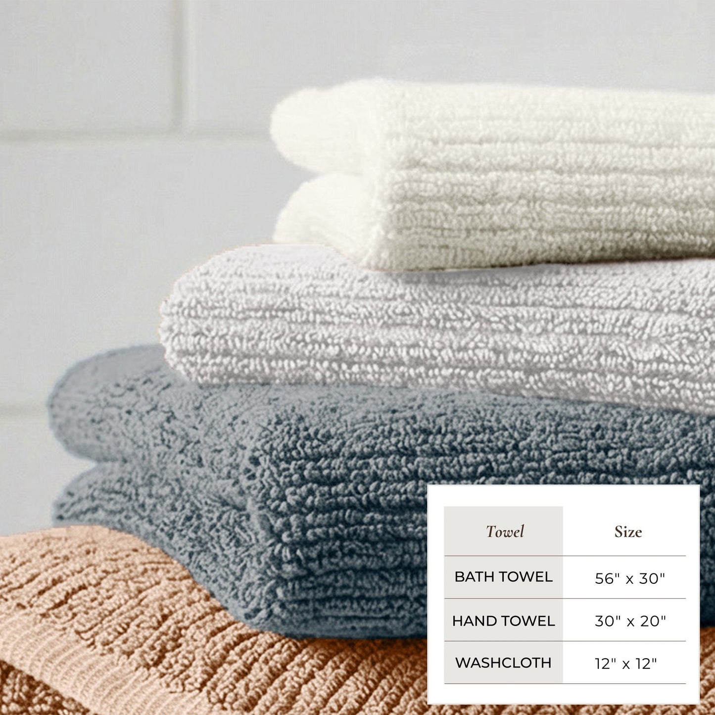 Georgiana Collection Turkish Cotton Ribbed Bath Towel Set