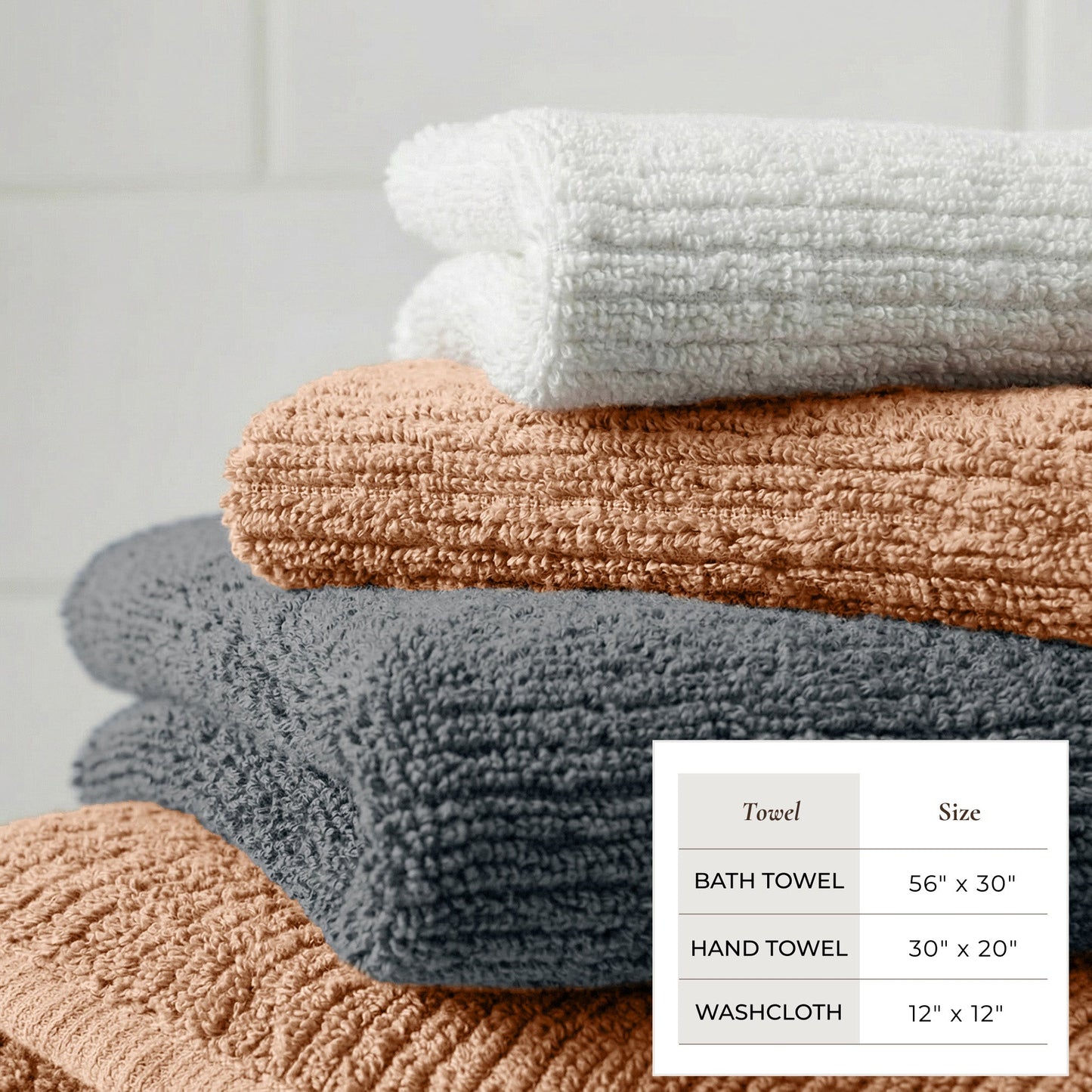 Georgiana Collection Turkish Cotton Ribbed Bath Towel Set
