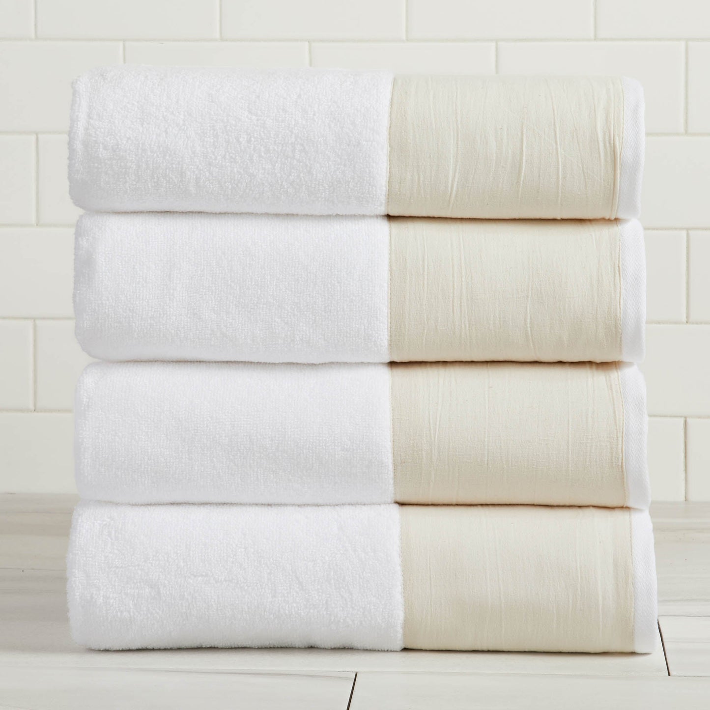 Cotton Linen Border Towel Set, Six Piece Priya Collection