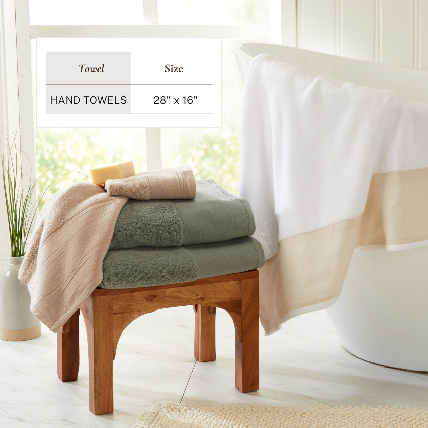 Cotton Linen Border Towel Set, Six Piece Priya Collection